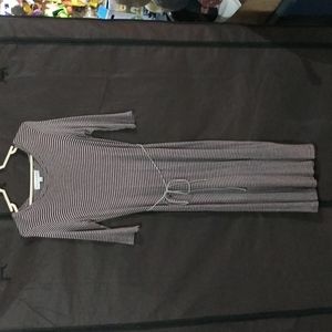 Emma & Michele, Large, Burgundy & Gray, T-shirt dress with tie